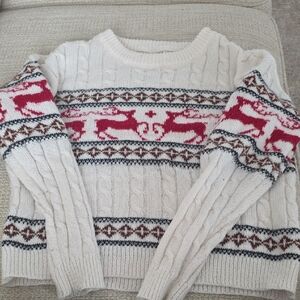 Cozy Cream and Red Patterned Sweater